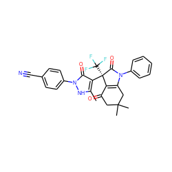 Cc1[nH]n(-c2ccc(C#N)cc2)c(=O)c1[C@@]1(C(F)(F)F)C(=O)N(c2ccccc2)C2=C1C(=O)CC(C)(C)C2 ZINC000045506265