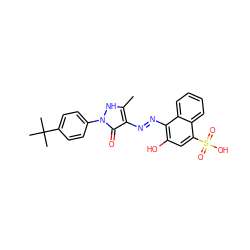 Cc1[nH]n(-c2ccc(C(C)(C)C)cc2)c(=O)c1/N=N/c1c(O)cc(S(=O)(=O)O)c2ccccc12 ZINC000169328936