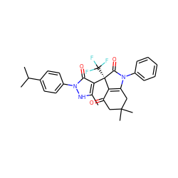 Cc1[nH]n(-c2ccc(C(C)C)cc2)c(=O)c1[C@@]1(C(F)(F)F)C(=O)N(c2ccccc2)C2=C1C(=O)CC(C)(C)C2 ZINC000043199876