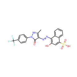 Cc1[nH]n(-c2ccc(C(F)(F)F)cc2)c(=O)c1/N=N/c1c(O)cc(S(=O)(=O)O)c2ccccc12 ZINC000169330023