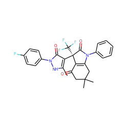 Cc1[nH]n(-c2ccc(F)cc2)c(=O)c1[C@@]1(C(F)(F)F)C(=O)N(c2ccccc2)C2=C1C(=O)CC(C)(C)C2 ZINC000040422134