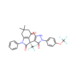 Cc1[nH]n(-c2ccc(OC(F)(F)F)cc2)c(=O)c1[C@@]1(C(F)(F)F)C(=O)N(c2ccccc2)C2=C1C(=O)CC(C)(C)C2 ZINC000043199870