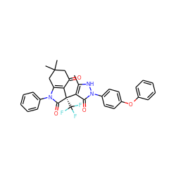 Cc1[nH]n(-c2ccc(Oc3ccccc3)cc2)c(=O)c1[C@@]1(C(F)(F)F)C(=O)N(c2ccccc2)C2=C1C(=O)CC(C)(C)C2 ZINC000044305195