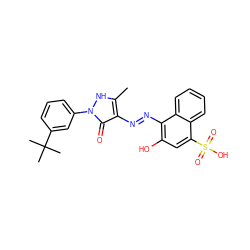 Cc1[nH]n(-c2cccc(C(C)(C)C)c2)c(=O)c1/N=N/c1c(O)cc(S(=O)(=O)O)c2ccccc12 ZINC000169328941