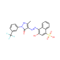 Cc1[nH]n(-c2cccc(C(F)(F)F)c2)c(=O)c1/N=N/c1c(O)cc(S(=O)(=O)O)c2ccccc12 ZINC000169330031