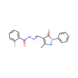 Cc1[nH]n(-c2ccccc2)c(=O)c1/C=N/NC(=O)c1ccccc1F ZINC000169325936