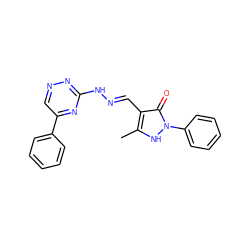 Cc1[nH]n(-c2ccccc2)c(=O)c1/C=N/Nc1nncc(-c2ccccc2)n1 ZINC000169325487