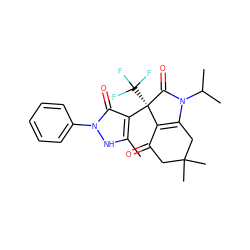 Cc1[nH]n(-c2ccccc2)c(=O)c1[C@@]1(C(F)(F)F)C(=O)N(C(C)C)C2=C1C(=O)CC(C)(C)C2 ZINC000040894097