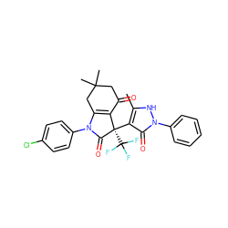 Cc1[nH]n(-c2ccccc2)c(=O)c1[C@@]1(C(F)(F)F)C(=O)N(c2ccc(Cl)cc2)C2=C1C(=O)CC(C)(C)C2 ZINC000042887558