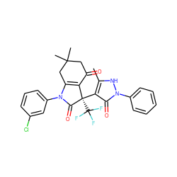 Cc1[nH]n(-c2ccccc2)c(=O)c1[C@@]1(C(F)(F)F)C(=O)N(c2cccc(Cl)c2)C2=C1C(=O)CC(C)(C)C2 ZINC000033353700