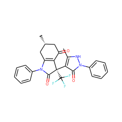 Cc1[nH]n(-c2ccccc2)c(=O)c1[C@@]1(C(F)(F)F)C(=O)N(c2ccccc2)C2=C1C(=O)C[C@@H](C)C2 ZINC000040423179