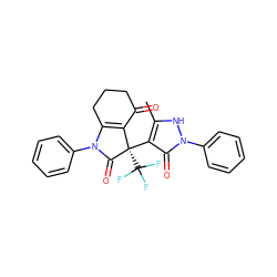 Cc1[nH]n(-c2ccccc2)c(=O)c1[C@@]1(C(F)(F)F)C(=O)N(c2ccccc2)C2=C1C(=O)CCC2 ZINC000040952171