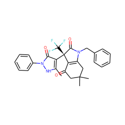 Cc1[nH]n(-c2ccccc2)c(=O)c1[C@]1(C(F)(F)F)C(=O)N(Cc2ccccc2)C2=C1C(=O)CC(C)(C)C2 ZINC000002397903