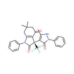 Cc1[nH]n(-c2ccccc2)c(=O)c1[C@]1(C(F)(F)F)C(=O)N(c2ccccc2)C2=C1C(=O)CC(C)(C)C2 ZINC000002863466