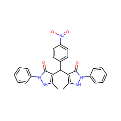 Cc1[nH]n(-c2ccccc2)c(=O)c1C(c1ccc([N+](=O)[O-])cc1)c1c(C)[nH]n(-c2ccccc2)c1=O ZINC000100525716