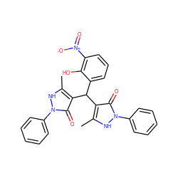 Cc1[nH]n(-c2ccccc2)c(=O)c1C(c1cccc([N+](=O)[O-])c1O)c1c(C)[nH]n(-c2ccccc2)c1=O ZINC000013142043