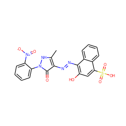 Cc1[nH]n(-c2ccccc2[N+](=O)[O-])c(=O)c1/N=N/c1c(O)cc(S(=O)(=O)O)c2ccccc12 ZINC000169328943