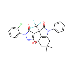 Cc1[nH]n(-c2ccccc2Cl)c(=O)c1[C@@]1(C(F)(F)F)C(=O)N(c2ccccc2)C2=C1C(=O)CC(C)(C)C2 ZINC000042887677