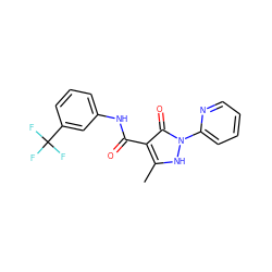 Cc1[nH]n(-c2ccccn2)c(=O)c1C(=O)Nc1cccc(C(F)(F)F)c1 ZINC000138143110