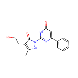 Cc1[nH]n(-c2nc(-c3ccccc3)cc(=O)[nH]2)c(=O)c1CCO ZINC000100559583