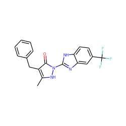 Cc1[nH]n(-c2nc3cc(C(F)(F)F)ccc3[nH]2)c(=O)c1Cc1ccccc1 ZINC000169330065