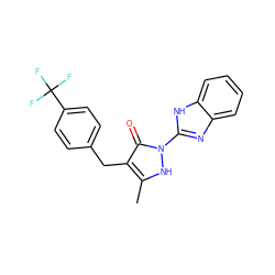 Cc1[nH]n(-c2nc3ccccc3[nH]2)c(=O)c1Cc1ccc(C(F)(F)F)cc1 ZINC000169325969