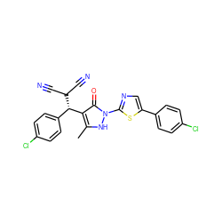 Cc1[nH]n(-c2ncc(-c3ccc(Cl)cc3)s2)c(=O)c1[C@H](c1ccc(Cl)cc1)C(C#N)C#N ZINC000013151866