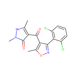 Cc1[nH]n(C)c(=O)c1C(=O)c1c(-c2c(Cl)cccc2Cl)noc1C ZINC000100548662