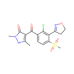 Cc1[nH]n(C)c(=O)c1C(=O)c1ccc(S(C)(=O)=O)c(C2=NOCC2)c1Cl ZINC000144835981