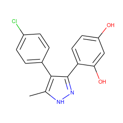 Cc1[nH]nc(-c2ccc(O)cc2O)c1-c1ccc(Cl)cc1 ZINC000018159403