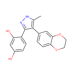 Cc1[nH]nc(-c2ccc(O)cc2O)c1-c1ccc2c(c1)OCCO2 ZINC000000245648