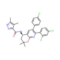 Cc1[nH]nc(C(=O)N[C@@H]2CC(C)(C)Oc3nc(-c4ccc(Cl)cc4Cl)c(-c4ccc(Cl)cc4)cc32)c1C ZINC000049793626