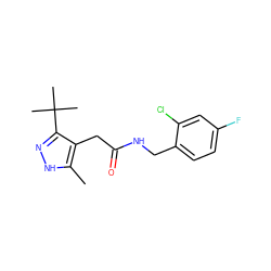 Cc1[nH]nc(C(C)(C)C)c1CC(=O)NCc1ccc(F)cc1Cl ZINC000084690922