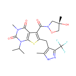 Cc1[nH]nc(C(F)(F)F)c1Cc1sc2c(c1C(=O)N1C[C@](C)(O)CO1)c(=O)n(C)c(=O)n2C(C)C ZINC000038662649