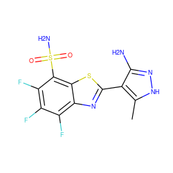 Cc1[nH]nc(N)c1-c1nc2c(F)c(F)c(F)c(S(N)(=O)=O)c2s1 ZINC000114400427