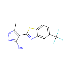 Cc1[nH]nc(N)c1-c1nc2cc(C(F)(F)F)ccc2s1 ZINC000114398129