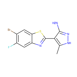 Cc1[nH]nc(N)c1-c1nc2cc(F)c(Br)cc2s1 ZINC000114400664