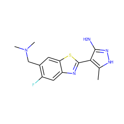 Cc1[nH]nc(N)c1-c1nc2cc(F)c(CN(C)C)cc2s1 ZINC000114398051