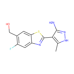 Cc1[nH]nc(N)c1-c1nc2cc(F)c(CO)cc2s1 ZINC000114397966