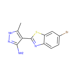 Cc1[nH]nc(N)c1-c1nc2ccc(Br)cc2s1 ZINC000114399729