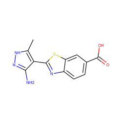 Cc1[nH]nc(N)c1-c1nc2ccc(C(=O)O)cc2s1 ZINC000114398197