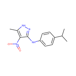 Cc1[nH]nc(Nc2ccc(C(C)C)cc2)c1[N+](=O)[O-] ZINC000009013658