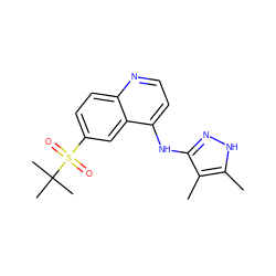 Cc1[nH]nc(Nc2ccnc3ccc(S(=O)(=O)C(C)(C)C)cc23)c1C ZINC000114190184