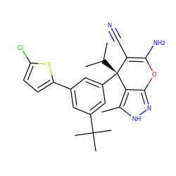 Cc1[nH]nc2c1[C@@](c1cc(-c3ccc(Cl)s3)cc(C(C)(C)C)c1)(C(C)C)C(C#N)=C(N)O2 ZINC001772637045