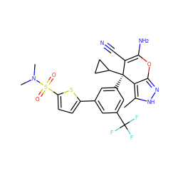 Cc1[nH]nc2c1[C@@](c1cc(-c3ccc(S(=O)(=O)N(C)C)s3)cc(C(F)(F)F)c1)(C1CC1)C(C#N)=C(N)O2 ZINC001772625957