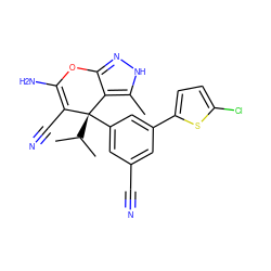 Cc1[nH]nc2c1[C@@](c1cc(C#N)cc(-c3ccc(Cl)s3)c1)(C(C)C)C(C#N)=C(N)O2 ZINC001772634535