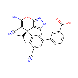 Cc1[nH]nc2c1[C@@](c1cc(C#N)cc(-c3cccc(C(=O)O)c3)c1)(C(C)C)C(C#N)=C(N)O2 ZINC001772633256