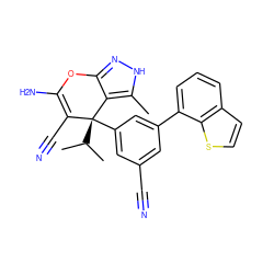 Cc1[nH]nc2c1[C@@](c1cc(C#N)cc(-c3cccc4ccsc34)c1)(C(C)C)C(C#N)=C(N)O2 ZINC001772590633