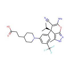 Cc1[nH]nc2c1[C@@](c1cc(N3CCC(CCC(=O)O)CC3)cc(C(F)(F)F)c1)(C(C)C)C(C#N)=C(N)O2 ZINC001772626339