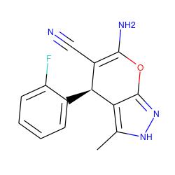 Cc1[nH]nc2c1[C@@H](c1ccccc1F)C(C#N)=C(N)O2 ZINC000005126351